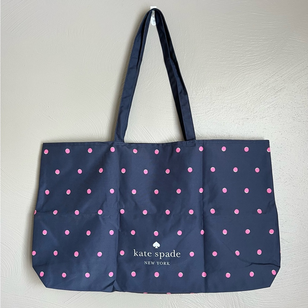 Kate Spade Navy & Pink Polka Dot Canvas Tote Bag